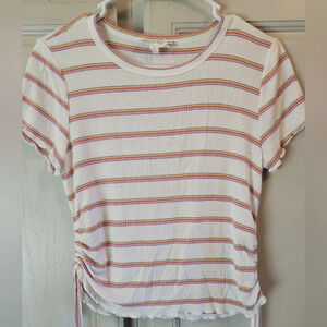 Pink Rose Ribbed Striped Crop Tee